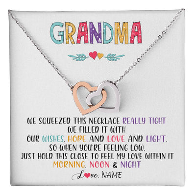 Interlocking Hearts Necklace Stainless Steel & Rose Gold Finish | 1 | Personalized To My Grandma Necklace From Grandkids Granddaughter We Squeezed This Necklace Grandma Birthday Mothers Day Customized Gift Box Message Card | siriusteestore