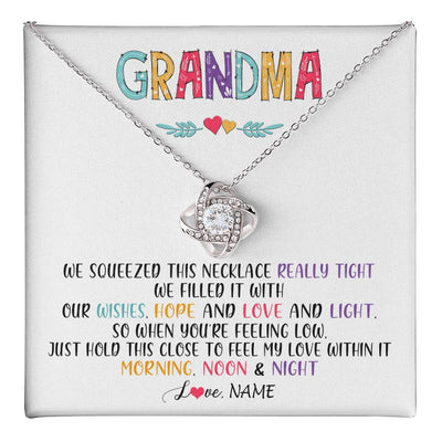 Love Knot Necklace 14K White Gold Finish | 1 | Personalized To My Grandma Necklace From Grandkids Granddaughter We Squeezed This Necklace Grandma Birthday Mothers Day Customized Gift Box Message Card | siriusteestore