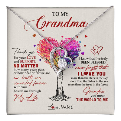 Forever Love Necklace 14K White Gold Finish | 1 | Personalized To My Grandma Necklace From Grandkids Never Forget That I Love You You Mean The World Grandma Birthday Mothers Day Customized Gift Box Message Card | siriusteestore