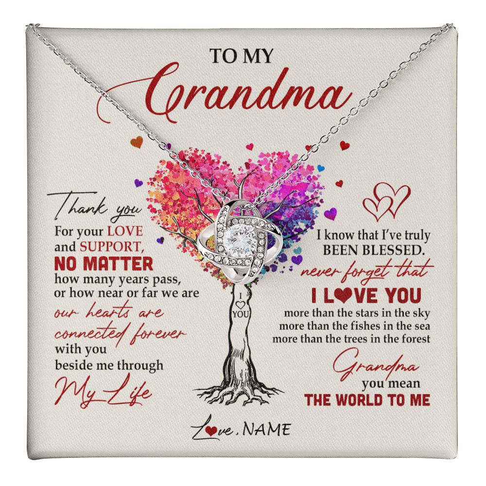 Love Knot Necklace 14K White Gold Finish | 1 | Personalized To My Grandma Necklace From Grandkids Never Forget That I Love You You Mean The World Grandma Birthday Mothers Day Customized Gift Box Message Card | siriusteestore