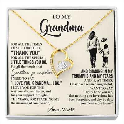 Forever Love Necklace 18K Yellow Gold Finish | 1 | Personalized To My Grandma Necklace From Grandson For All The Times That I Forgot To Thank You Birthday Mothers Day Christmas Customized Gift Box Message Card | siriusteestore