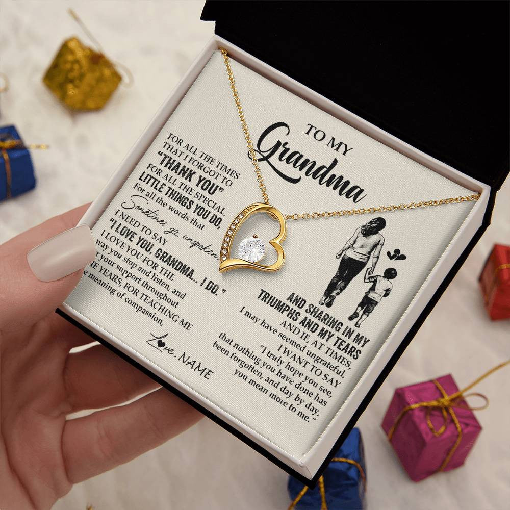 Forever Love Necklace 18K Yellow Gold Finish | 2 | Personalized To My Grandma Necklace From Grandson For All The Times That I Forgot To Thank You Birthday Mothers Day Christmas Customized Gift Box Message Card | siriusteestore