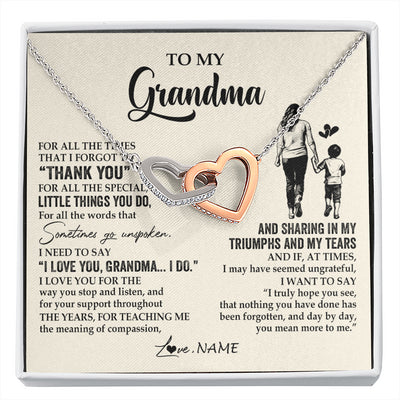 Interlocking Hearts Necklace Stainless Steel & Rose Gold Finish | 1 | Personalized To My Grandma Necklace From Grandson For All The Times That I Forgot To Thank You Birthday Mothers Day Christmas Customized Gift Box Message Card | siriusteestore