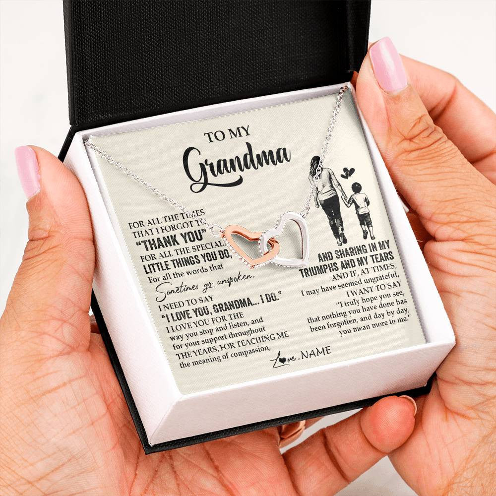 Interlocking Hearts Necklace Stainless Steel & Rose Gold Finish | 2 | Personalized To My Grandma Necklace From Grandson For All The Times That I Forgot To Thank You Birthday Mothers Day Christmas Customized Gift Box Message Card | siriusteestore