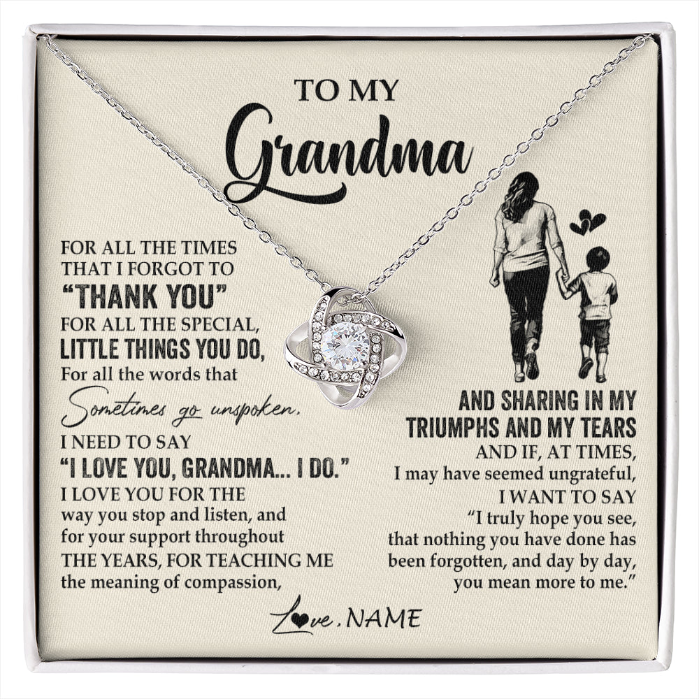 Love Knot Necklace 14K White Gold Finish | 1 | Personalized To My Grandma Necklace From Grandson For All The Times That I Forgot To Thank You Birthday Mothers Day Christmas Customized Gift Box Message Card | siriusteestore
