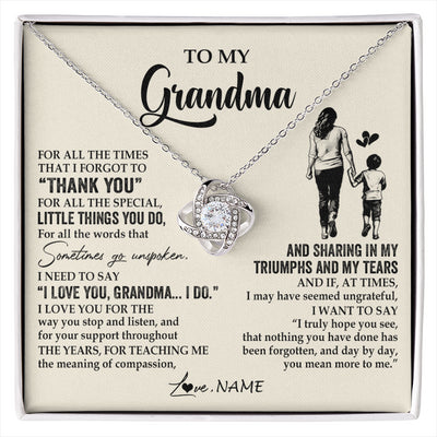 Love Knot Necklace 14K White Gold Finish | 1 | Personalized To My Grandma Necklace From Grandson For All The Times That I Forgot To Thank You Birthday Mothers Day Christmas Customized Gift Box Message Card | siriusteestore