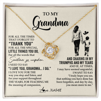 Love Knot Necklace 18K Yellow Gold Finish | 1 | Personalized To My Grandma Necklace From Grandson For All The Times That I Forgot To Thank You Birthday Mothers Day Christmas Customized Gift Box Message Card | siriusteestore