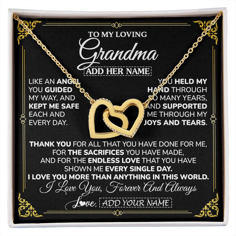 Interlocking Hearts Necklace 18K Yellow Gold Finish | 1 | Personalized To My Grandma Necklace Gifts Meaningful Gift To Grandma From Granddaughter Without You There Is No Me Mothers Day Birthday Gift Box Message Card | https://siriusteestore.