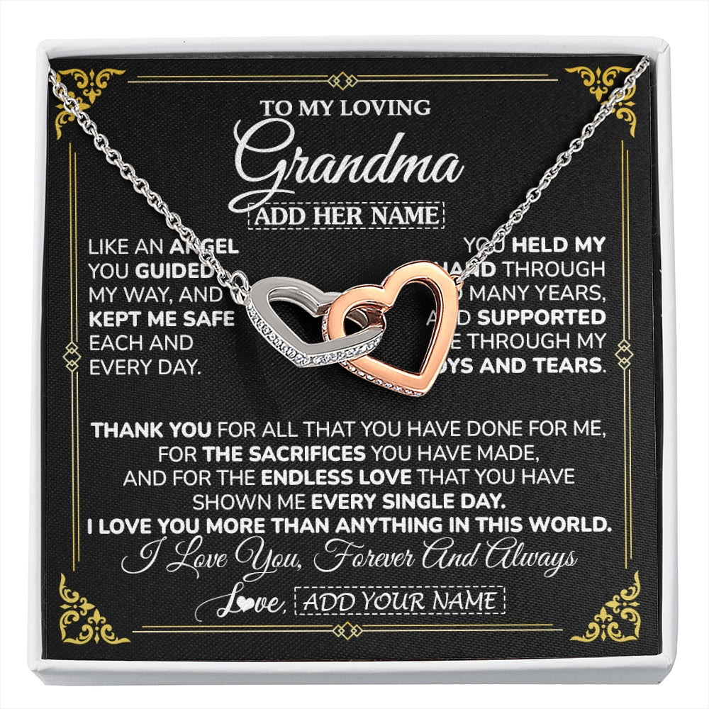 Interlocking Hearts Necklace Stainless Steel & Rose Gold Finish | 1 | Personalized To My Grandma Necklace Gifts Meaningful Gift To Grandma From Granddaughter Without You There Is No Me Mothers Day Birthday Gift Box Message Card | https://siriusteestore.