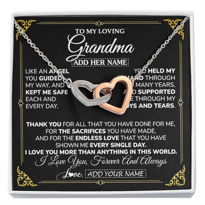Interlocking Hearts Necklace Stainless Steel & Rose Gold Finish | 1 | Personalized To My Grandma Necklace Gifts Meaningful Gift To Grandma From Granddaughter Without You There Is No Me Mothers Day Birthday Gift Box Message Card | https://siriusteestore.