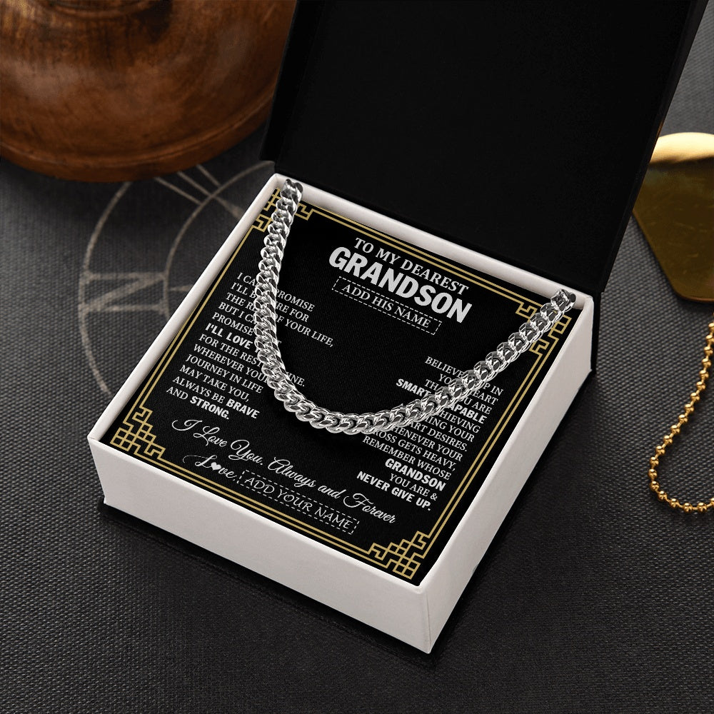 Cuban Link Chain Necklace Stainless Steel | 2 | Personalized To My Grandson Gifts From Grandma Cross Necklace Never Give Up Inspirational Gift For Grandson Birthday Graduation Christmas Gift Box Message Card | https://siriusteestore.