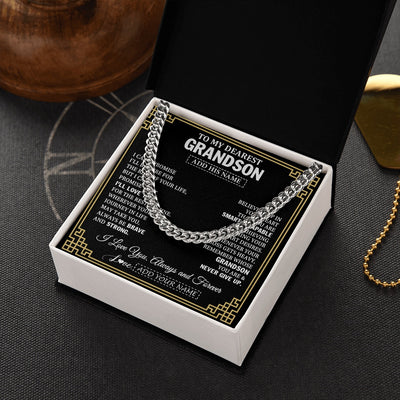 Cuban Link Chain Necklace Stainless Steel | 2 | Personalized To My Grandson Gifts From Grandma Cross Necklace Never Give Up Inspirational Gift For Grandson Birthday Graduation Christmas Gift Box Message Card | https://siriusteestore.