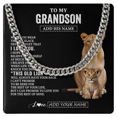 Cuban Link Chain Necklace Stainless Steel | 1 | Personalized To My Grandson Gifts From Grandma Gigi Necklace This Old Lion Love You Grandson Birthday Gifts Graduation Christmas Custom Gift Box Message Card | https://siriusteestore.
