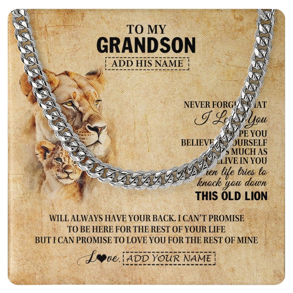 Cuban Link Chain Necklace Stainless Steel | 1 | Personalized To My Grandson Gifts From Grandma Nana Lion Necklace I Love You Grandson Birthday Gifts Graduation Christmas Customized Gift Box Message Card | siriusteestore.myshopify
