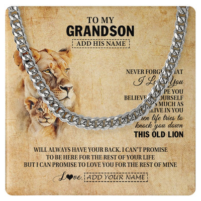Cuban Link Chain Necklace Stainless Steel | 1 | Personalized To My Grandson Gifts From Grandma Nana Lion Necklace I Love You Grandson Birthday Gifts Graduation Christmas Customized Gift Box Message Card | siriusteestore.myshopify