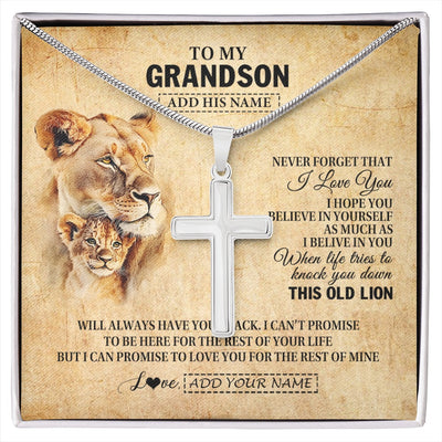 Stainless Cross Necklace Stainless Steel | 1 | Personalized To My Grandson Gifts From Grandma Nana Lion Necklace I Love You Grandson Birthday Gifts Graduation Christmas Customized Gift Box Message Card | siriusteestore.myshopify