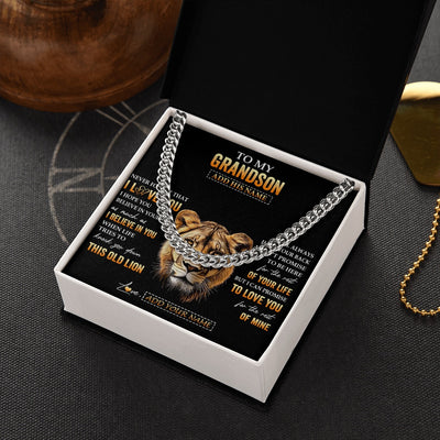 Cuban Link Chain Necklace Stainless Steel | 2 | Personalized To My Grandson Gifts From Grandma Nana Necklace Old Lion Love You Grandson Birthday Gifts Graduation Christmas Custom Gift Box Message Card | siriusteestore.myshopify