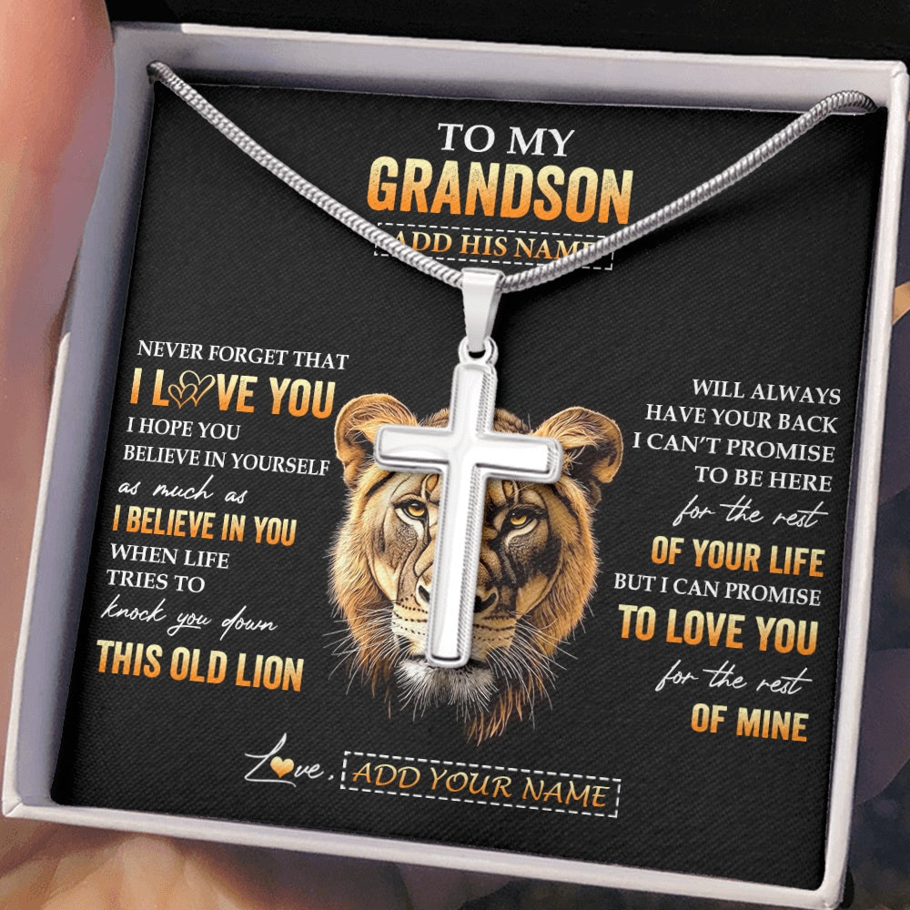 Stainless Cross Necklace Stainless Steel | 2 | Personalized To My Grandson Gifts From Grandma Nana Necklace Old Lion Love You Grandson Birthday Gifts Graduation Christmas Custom Gift Box Message Card | siriusteestore.myshopify