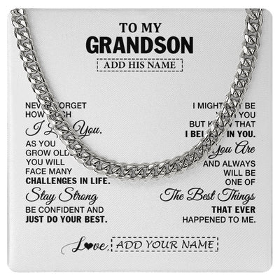 Cuban Link Chain Necklace Stainless Steel | 1 | Personalized To My Grandson Gifts From Grandma Necklace I Love You Thoughtful Keepsake Gift For Grandson Birthday Graduation Christmas Gift Box Message Card | https://siriusteestore.