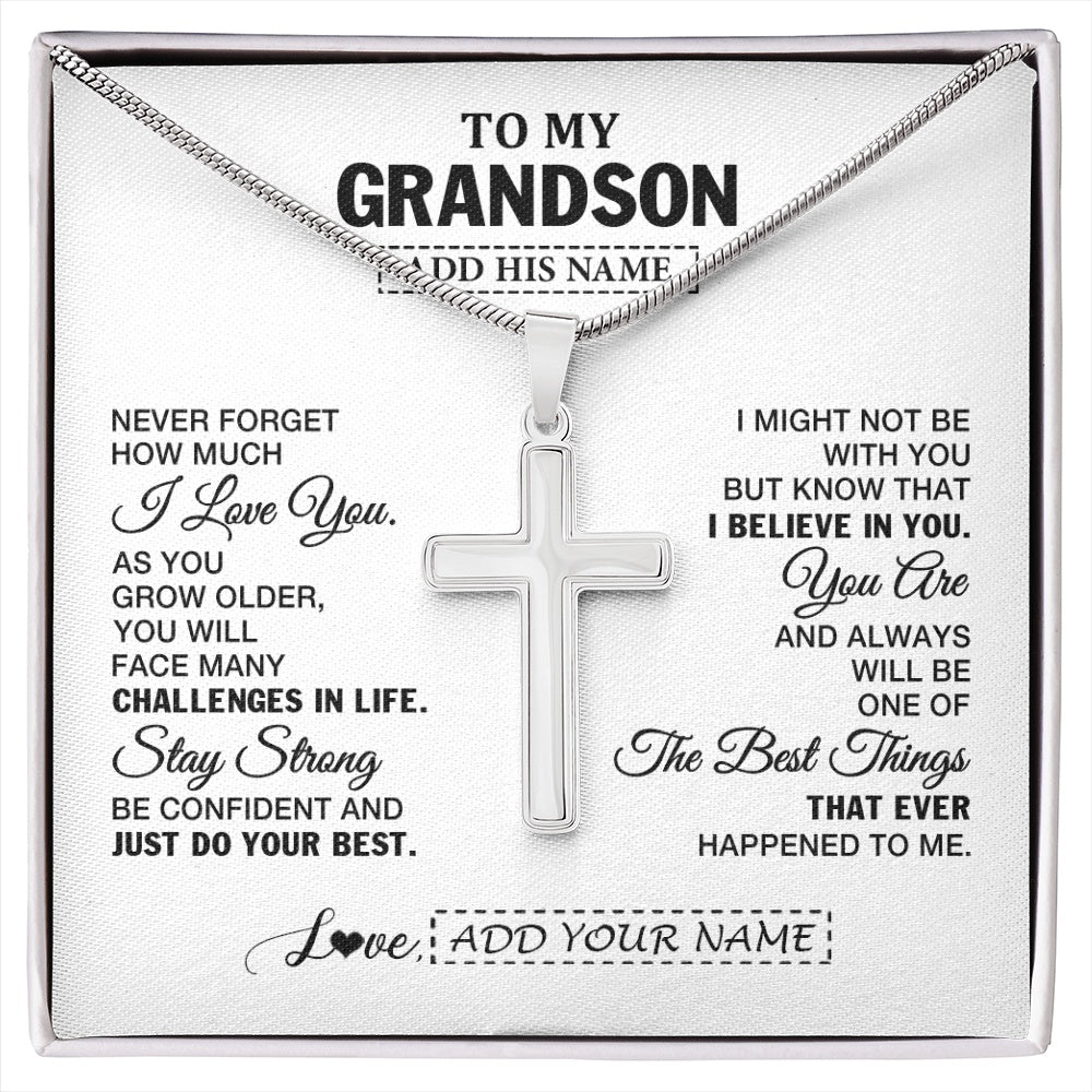 Stainless Cross Necklace Stainless Steel | 1 | Personalized To My Grandson Gifts From Grandma Necklace I Love You Thoughtful Keepsake Gift For Grandson Birthday Graduation Christmas Gift Box Message Card | https://siriusteestore.