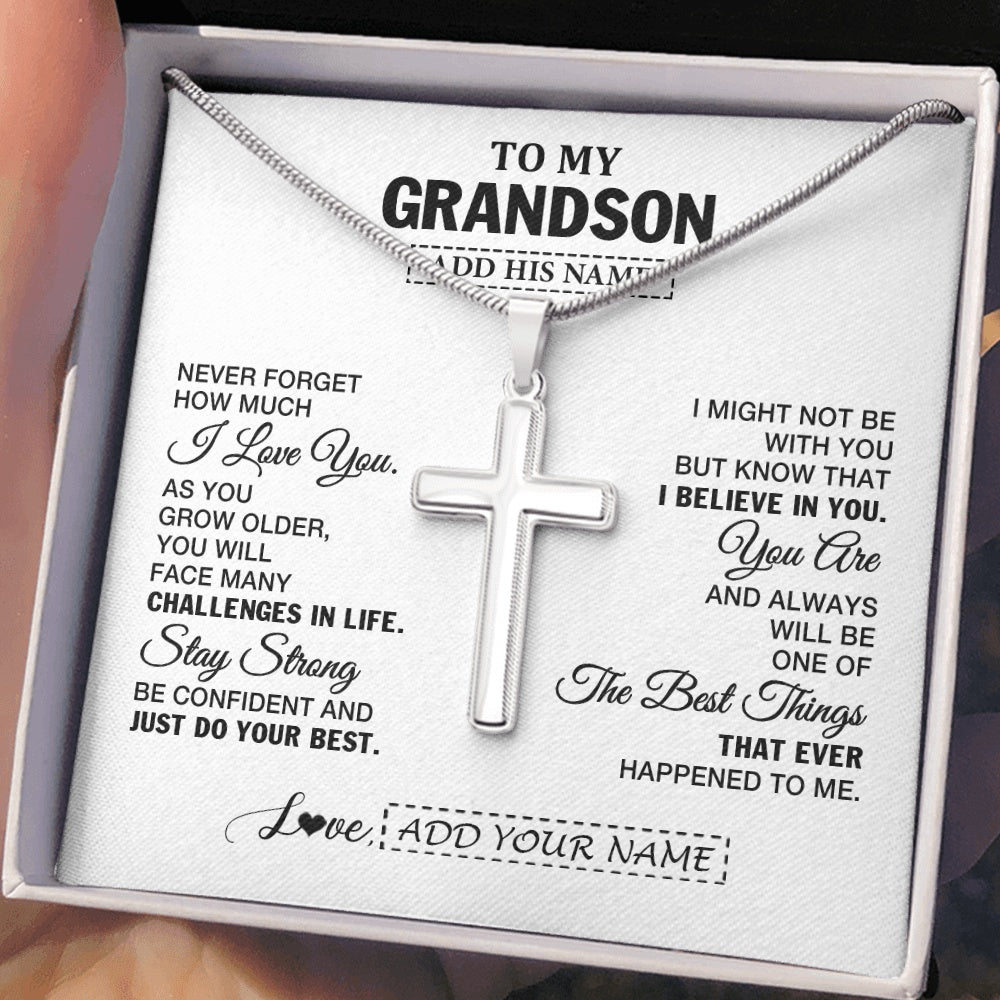 Stainless Cross Necklace Stainless Steel | 2 | Personalized To My Grandson Gifts From Grandma Necklace I Love You Thoughtful Keepsake Gift For Grandson Birthday Graduation Christmas Gift Box Message Card | https://siriusteestore.