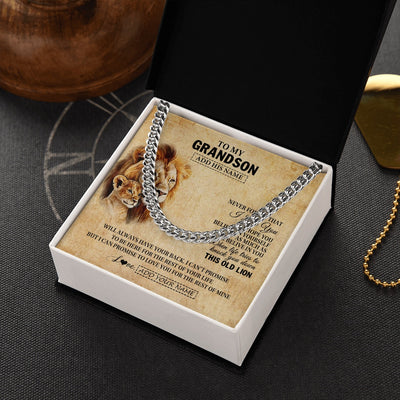 Cuban Link Chain Necklace Stainless Steel | 2 | Personalized To My Grandson Gifts From Grandpa Papa Lion Necklace I Love You Grandson Birthday Gifts Graduation Christmas Customized Gift Box Message Card | siriusteestore.myshopify
