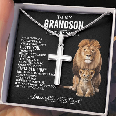 Stainless Cross Necklace Stainless Steel | 2 | Personalized To My Grandson Gifts From Papa Grandpa Necklace This Old Lion Love You Grandson Birthday Gifts Graduation Christmas Custom Gift Box Message Card | https://siriusteestore.