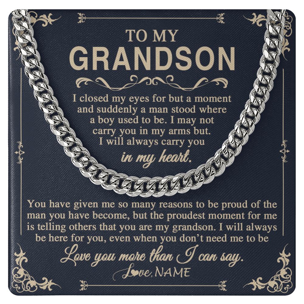 Cuban Link Chain Necklace Stainless Steel | 1 | Personalized To My Grandson Gifts Necklace From Grandma Grandpa I Closed My Eyes Gift For Grandson Birthday Jewelry For Men Customized Gift Box Message Card | siriusteestore