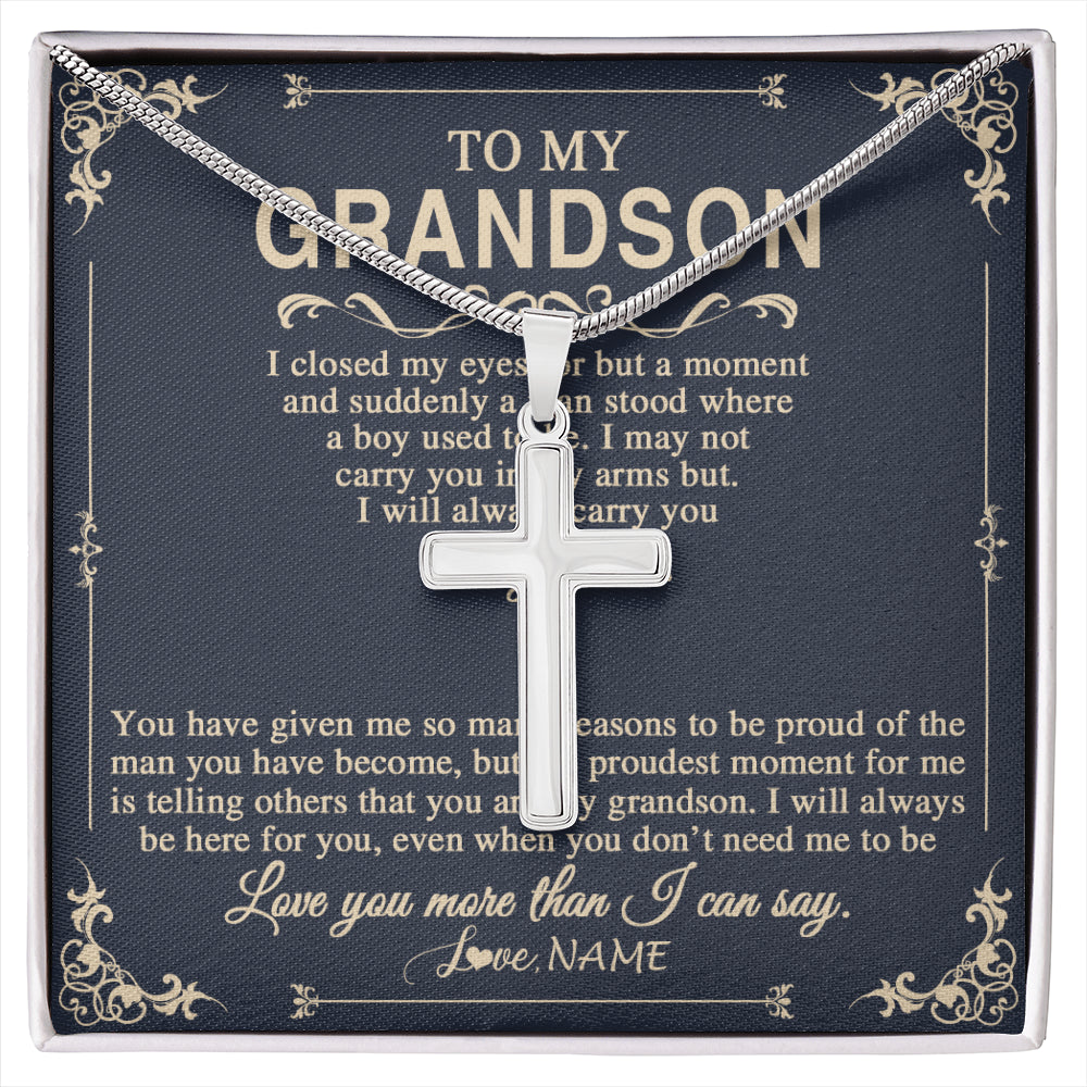 Stainless Cross Necklace Stainless Steel | 1 | Personalized To My Grandson Gifts Necklace From Grandma Grandpa I Closed My Eyes Gift For Grandson Birthday Jewelry For Men Customized Gift Box Message Card | siriusteestore