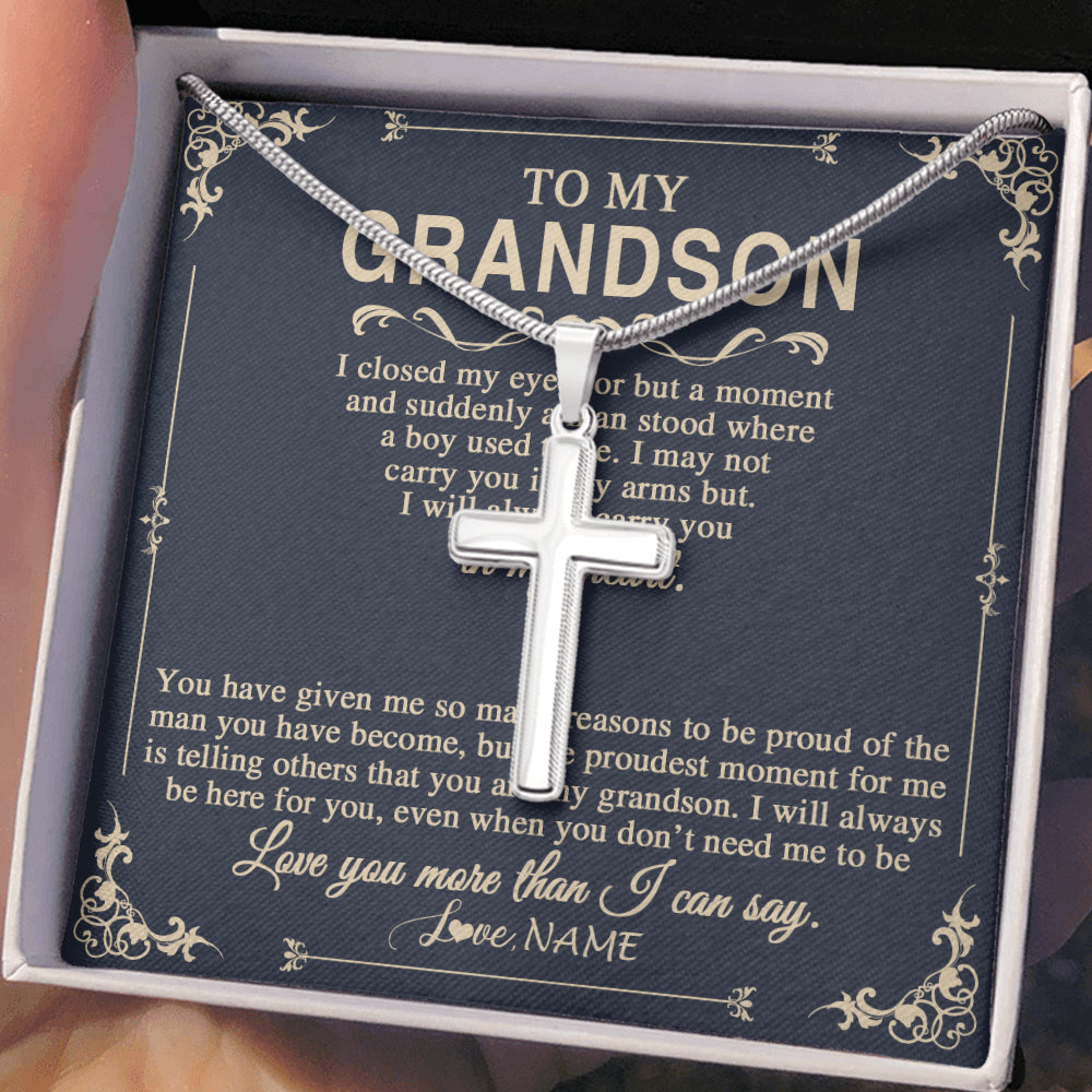 Stainless Cross Necklace Stainless Steel | 2 | Personalized To My Grandson Gifts Necklace From Grandma Grandpa I Closed My Eyes Gift For Grandson Birthday Jewelry For Men Customized Gift Box Message Card | siriusteestore