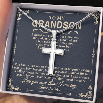 Stainless Cross Necklace Stainless Steel | 2 | Personalized To My Grandson Gifts Necklace From Grandma Grandpa I Closed My Eyes Gift For Grandson Birthday Jewelry For Men Customized Gift Box Message Card | siriusteestore