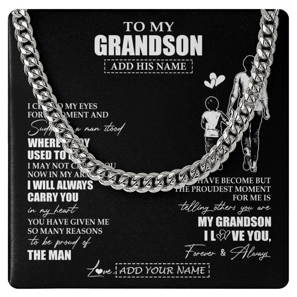 Cuban Link Chain Necklace Stainless Steel | 1 | Personalized To My Grandson Gifts Necklace From Grandma Nana I Closed My Eyes For A Moment Grandson Birthday Graduation Christmas Custom Gift Box Message Card | siriusteestore.myshopify