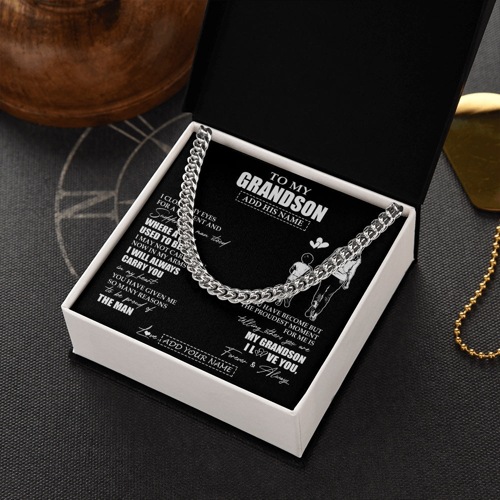Cuban Link Chain Necklace Stainless Steel | 2 | Personalized To My Grandson Gifts Necklace From Grandma Nana I Closed My Eyes For A Moment Grandson Birthday Graduation Christmas Custom Gift Box Message Card | siriusteestore.myshopify