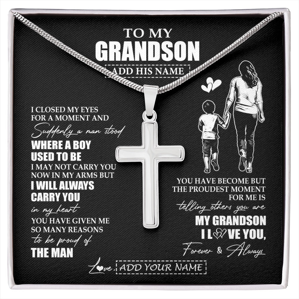 Stainless Cross Necklace Stainless Steel | 1 | Personalized To My Grandson Gifts Necklace From Grandma Nana I Closed My Eyes For A Moment Grandson Birthday Graduation Christmas Custom Gift Box Message Card | siriusteestore.myshopify