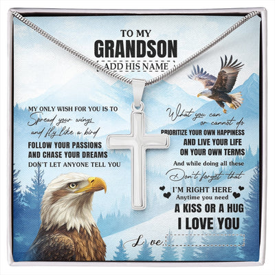 Stainless Cross Necklace Stainless Steel | 1 | Personalized To My Grandson Gifts Necklace From Grandma Papa Eagle My Only Wish For You Grandson Birthday Gifts Graduation Christmas Gift Box Message Card | siriusteestore.myshopify