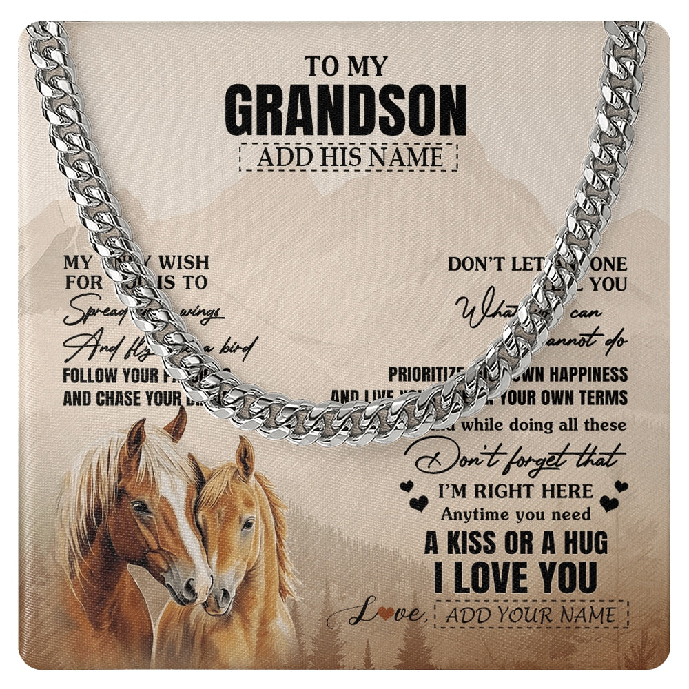 Cuban Link Chain Necklace Stainless Steel | 1 | Personalized To My Grandson Gifts Necklace From Grandma Papa Horse My Only Wish For You Grandson Birthday Gifts Graduation Christmas Gift Box Message Card | https://siriusteestore.