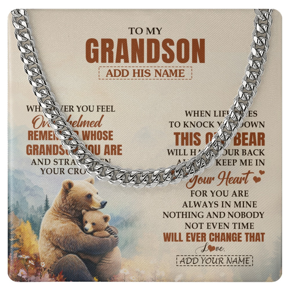 Cuban Link Chain Necklace Stainless Steel | 1 | Personalized To My Grandson Gifts Necklace From Grandma Papa Whenever Bear Unique Birthday Gifts For Grandson Graduation Christmas Gift Box Message Card | siriusteestore.myshopify