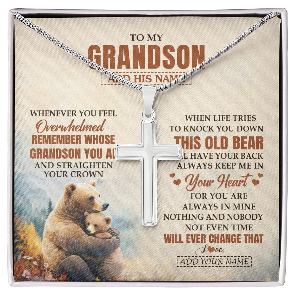 Stainless Cross Necklace Stainless Steel | 1 | Personalized To My Grandson Gifts Necklace From Grandma Papa Whenever Bear Unique Birthday Gifts For Grandson Graduation Christmas Gift Box Message Card | siriusteestore.myshopify