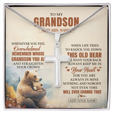 Stainless Cross Necklace Stainless Steel | 1 | Personalized To My Grandson Gifts Necklace From Grandma Papa Whenever Bear Unique Birthday Gifts For Grandson Graduation Christmas Gift Box Message Card | siriusteestore.myshopify