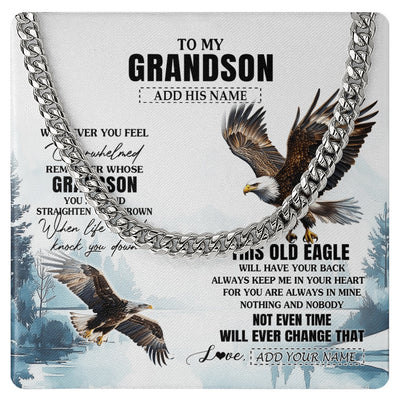 Cuban Link Chain Necklace Stainless Steel | 1 | Personalized To My Grandson Gifts Necklace From Grandma Papa Whenever Eagle Unique Birthday Gifts For Grandson Christmas Custom Keepsake Gift Box Message Card | https://siriusteestore.
