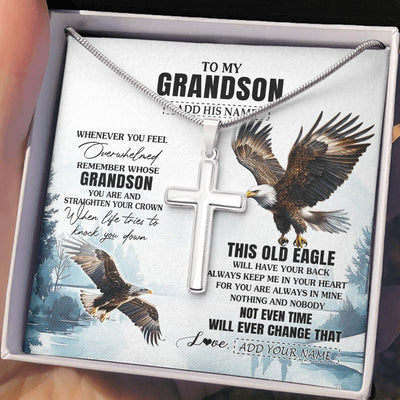 Stainless Cross Necklace Stainless Steel | 2 | Personalized To My Grandson Gifts Necklace From Grandma Papa Whenever Eagle Unique Birthday Gifts For Grandson Christmas Custom Keepsake Gift Box Message Card | https://siriusteestore.