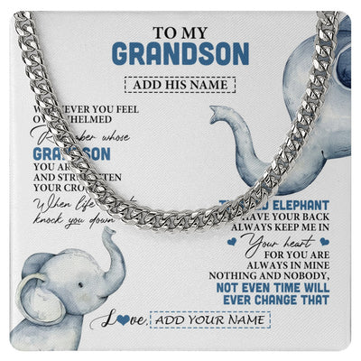 Cuban Link Chain Necklace Stainless Steel | 1 | Personalized To My Grandson Gifts Necklace From Grandma Papa Whenever Elephant Unique Birthday Gifts For Grandson Graduation Christmas Gift Box Message Card | siriusteestore.myshopify