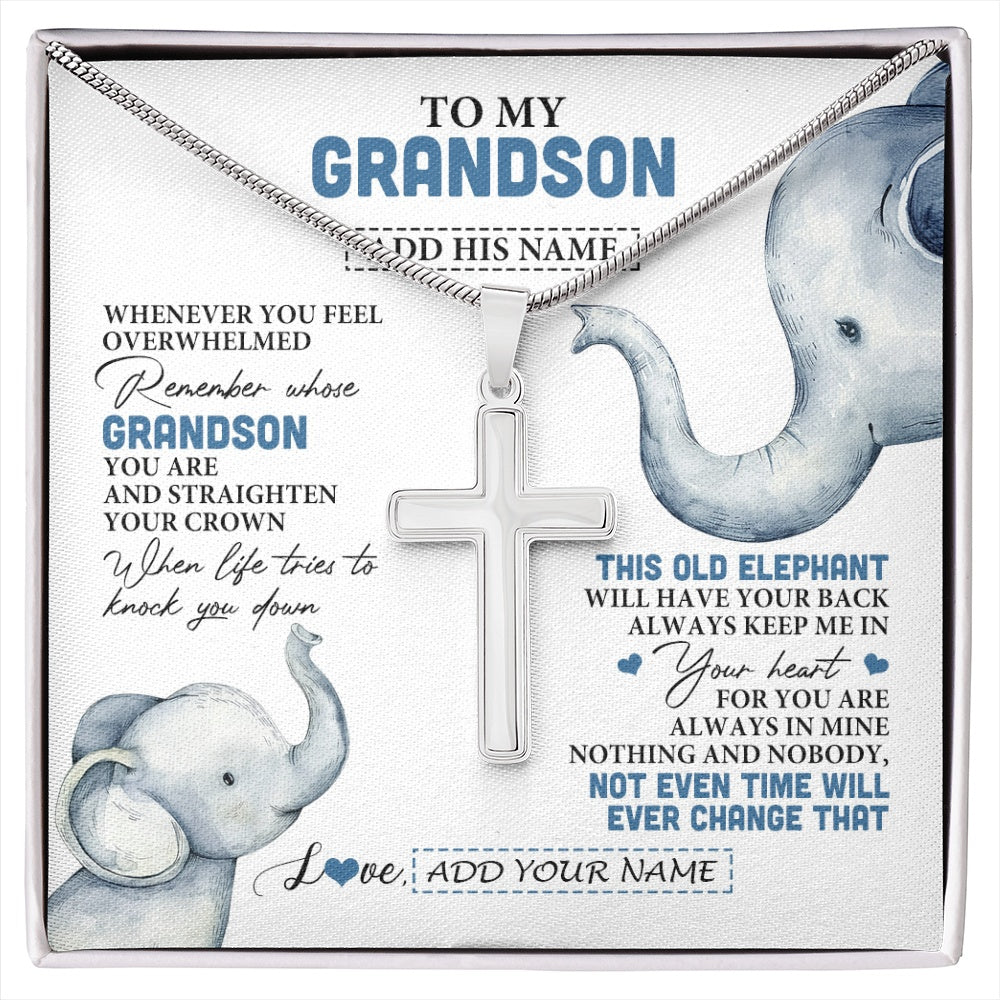 Stainless Cross Necklace Stainless Steel | 1 | Personalized To My Grandson Gifts Necklace From Grandma Papa Whenever Elephant Unique Birthday Gifts For Grandson Graduation Christmas Gift Box Message Card | siriusteestore.myshopify