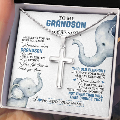 Stainless Cross Necklace Stainless Steel | 2 | Personalized To My Grandson Gifts Necklace From Grandma Papa Whenever Elephant Unique Birthday Gifts For Grandson Graduation Christmas Gift Box Message Card | siriusteestore.myshopify