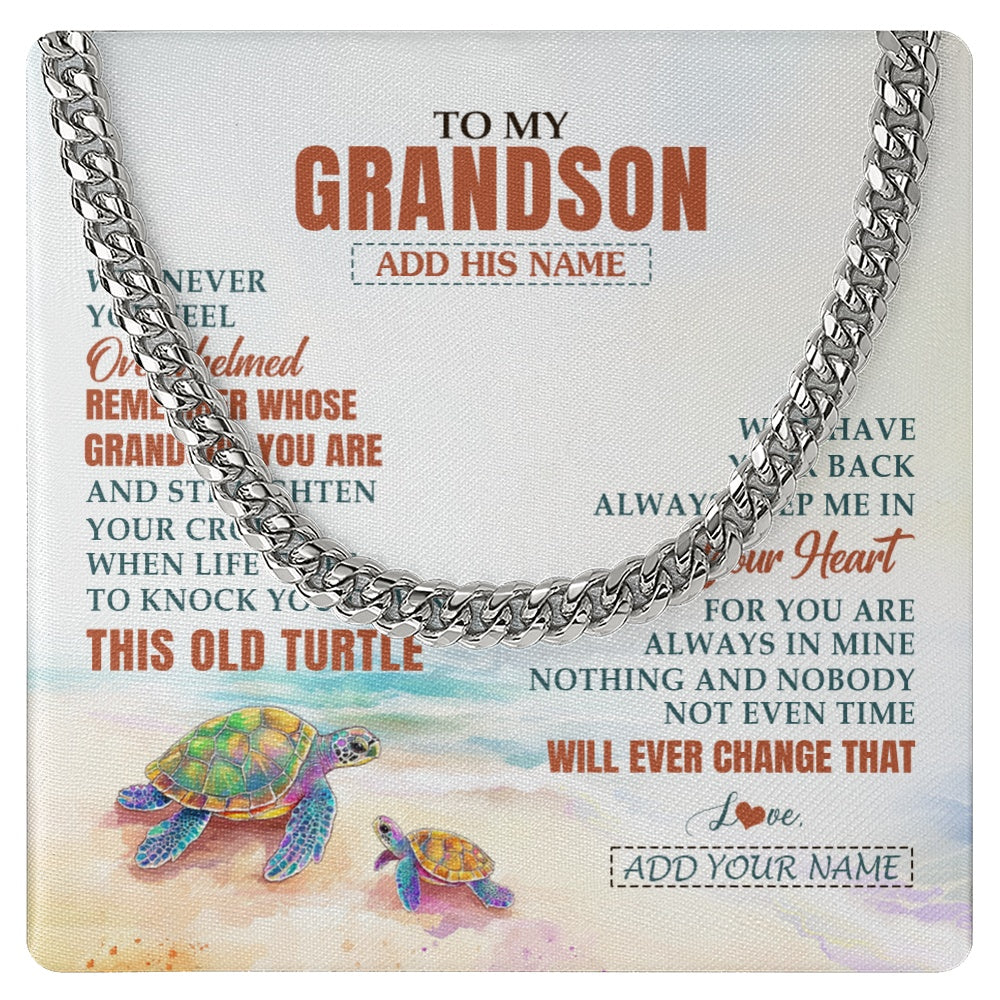 Cuban Link Chain Necklace Stainless Steel | 1 | Personalized To My Grandson Gifts Necklace From Grandma Papa Whenever Turtle Unique Birthday Gifts For Grandson Graduation Christmas Gift Box Message Card | https://siriusteestore.