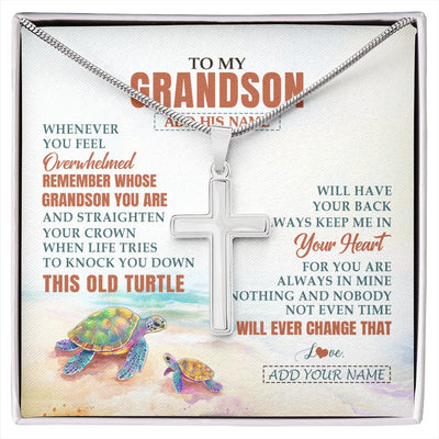 Stainless Cross Necklace Stainless Steel | 1 | Personalized To My Grandson Gifts Necklace From Grandma Papa Whenever Turtle Unique Birthday Gifts For Grandson Graduation Christmas Gift Box Message Card | https://siriusteestore.