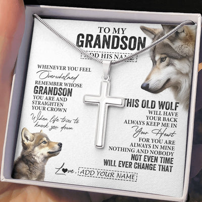 Stainless Cross Necklace Stainless Steel | 2 | Personalized To My Grandson Gifts Necklace From Grandma Papa Whenever Wolf Unique Birthday For Grandson Graduation Christmas Custom Gift Box Message Card | https://siriusteestore.