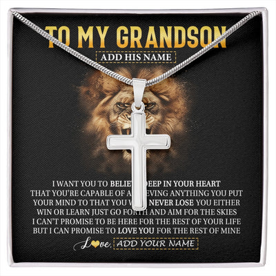 Stainless Cross Necklace Stainless Steel | 1 | Personalized To My Grandson Gifts Necklace From Grandpa Grandma Believe In Your Heart Lion Grandson Birthday Gifts Graduation Christmas Gift Box Message Card | https://siriusteestore.