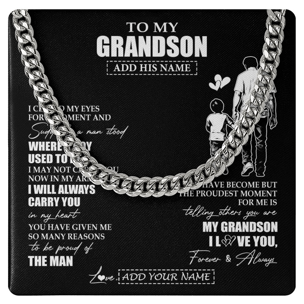 Cuban Link Chain Necklace Stainless Steel | 1 | Personalized To My Grandson Gifts Necklace From Grandpa Papa I Closed My Eyes For A Moment Grandson Birthday Graduation Christmas Custom Gift Box Message Card | siriusteestore.myshopify