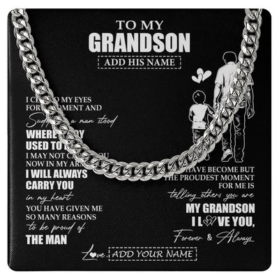 Cuban Link Chain Necklace Stainless Steel | 1 | Personalized To My Grandson Gifts Necklace From Grandpa Papa I Closed My Eyes For A Moment Grandson Birthday Graduation Christmas Custom Gift Box Message Card | siriusteestore.myshopify